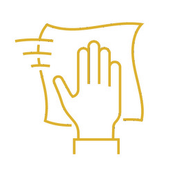 Icon Außenreinigung: Hand wischt mit einem Lappen
