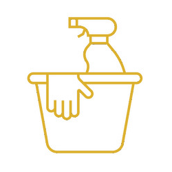 Icon Bodenreinigung: Putzeimer mit Handschuh und Reinigungsmittel