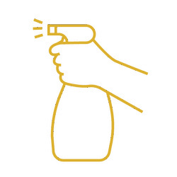 Icon für Praxisreinigung: Desinfektions-Sprühflasche in der Hand wird gedrückt und gesprüht